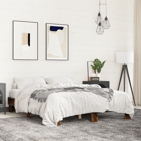 vidaXL Bed Frame Smoked Oak Engineered wood, metal King Size