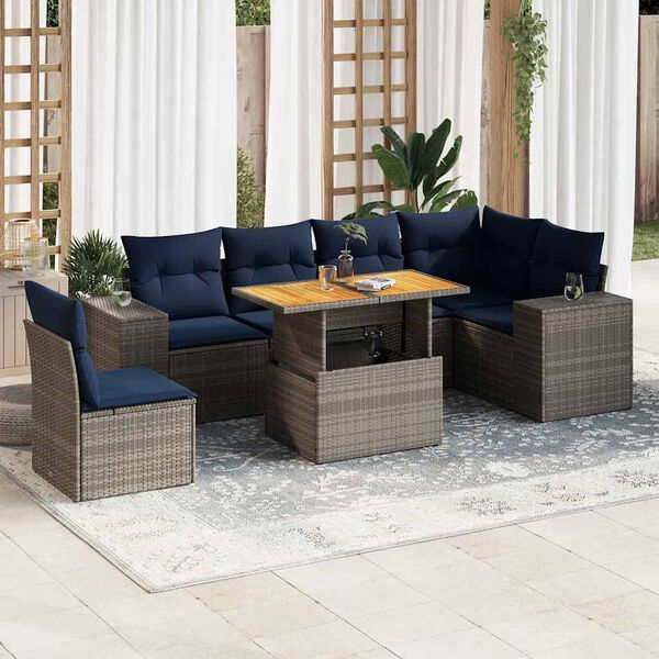 vidaXL 7 Piece Patio Sofa Set with Cushions Gray Poly Rattan