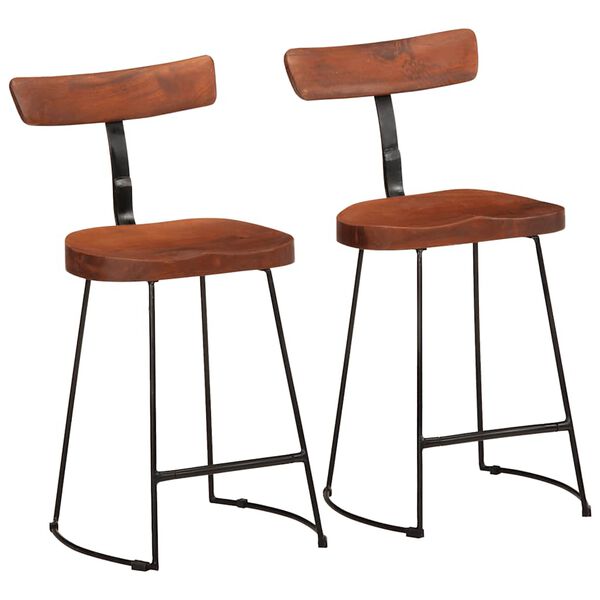 vidaXL Bar Stool Set of 2 Brown and Black Solid Mango Wood and Iron