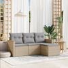 vidaXL Garden Sofa Set Beige PE Rattan 4 Piece Adjustable Feet