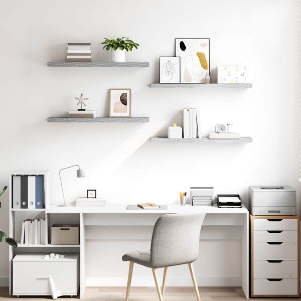 vidaXL Wall Shelf Set of 4 Concrete grey Honeycomb MDF, metal