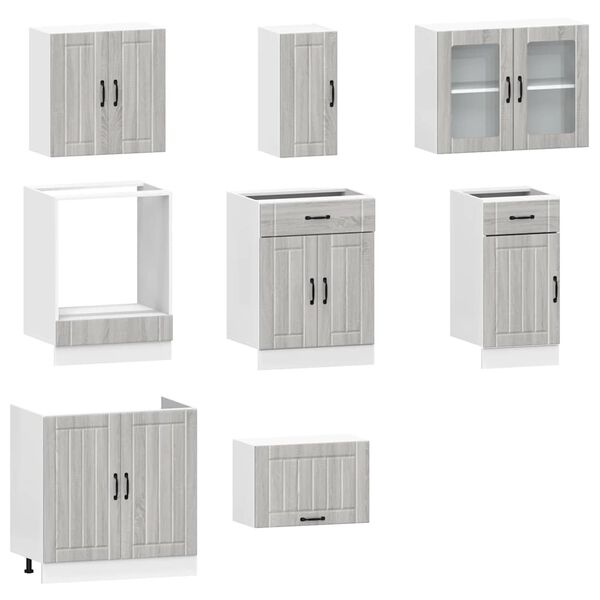 vidaXL Kitchen Cabinet Set Gray Sonoma Engineered wood and glass