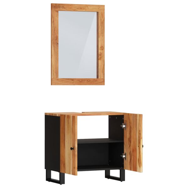 vidaXL Bathroom Furniture Set Natural Wood, Black