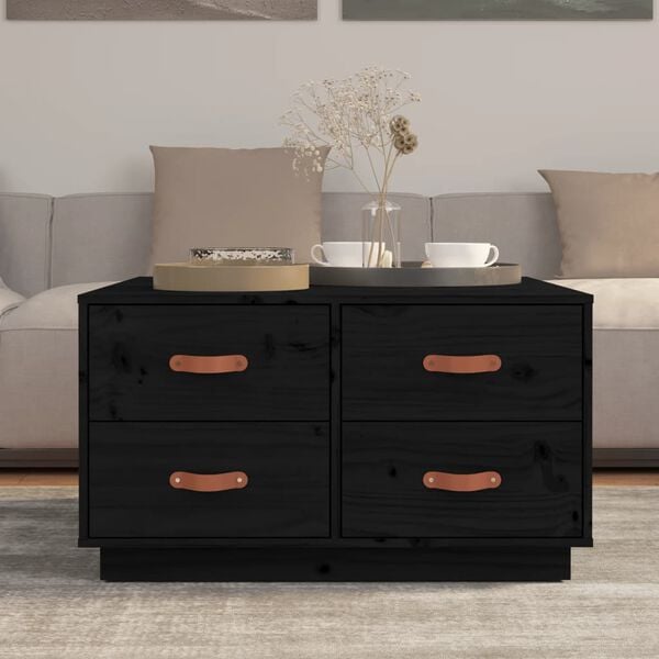 vidaXL Coffee Table Black Solid Pine Wood 31.5in x 31.5in Coffee Table