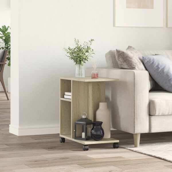 vidaXL Side Table with Wheels Sonoma Oak 19.7"x11.8"x21.7" Engineered Wood