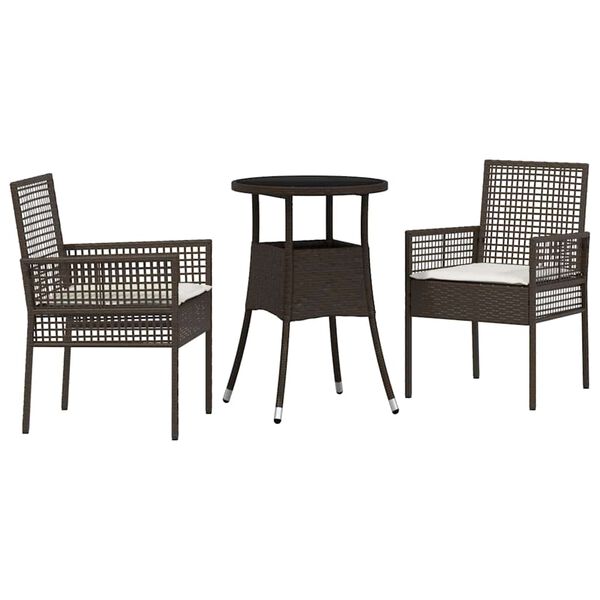 vidaXL Garden Dining Set 3 pcs Brown Poly rattan