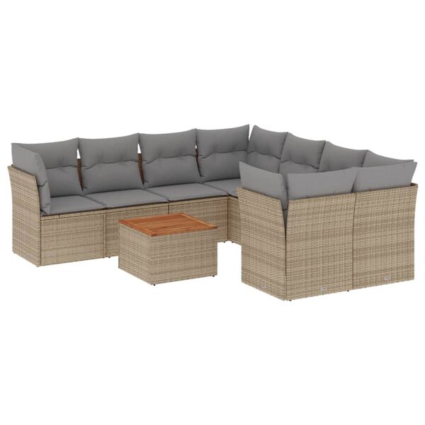 vidaXL Garden Sofa Set Beige PE Rattan 9-Piece Adjustable Feet
