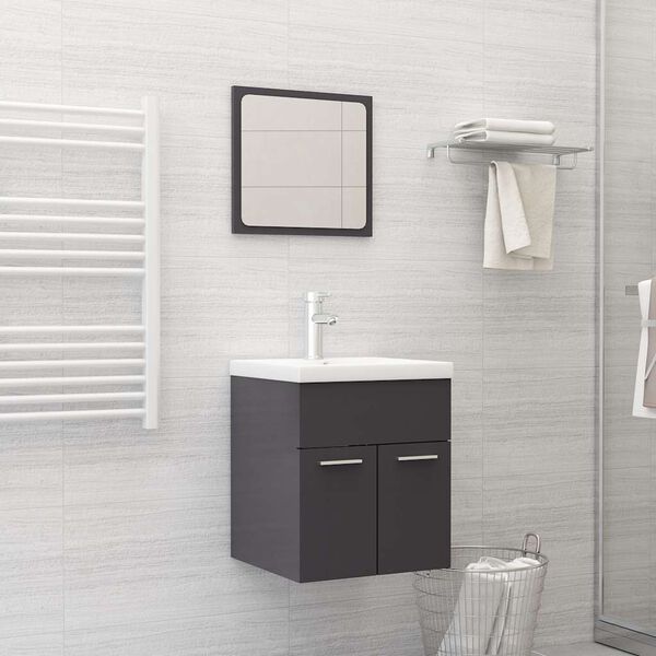 vidaXL Bathroom Furniture Set High gloss grey Engineered wood, acrylic