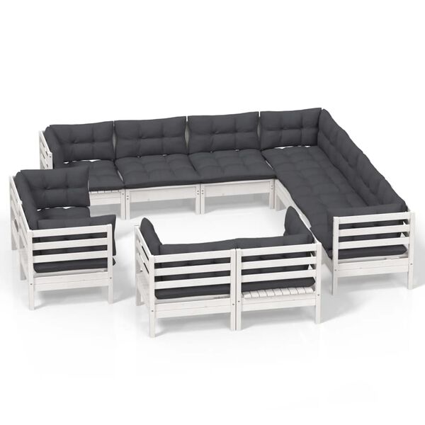 vidaXL Garden Lounge Set White, Anthracite Solid Pinewood, 100% Polyester
