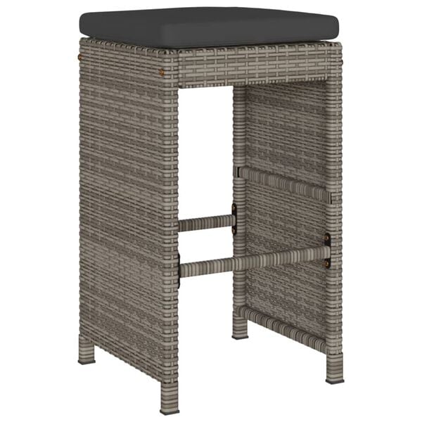 vidaXL Garden Bar Stool Set of 2 Grey PE Rattan 15.7 x 15.7 x 29.9 in