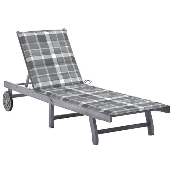 vidaXL Sunlounger Grey Solid acacia wood, 100% polyester 78.7 in long