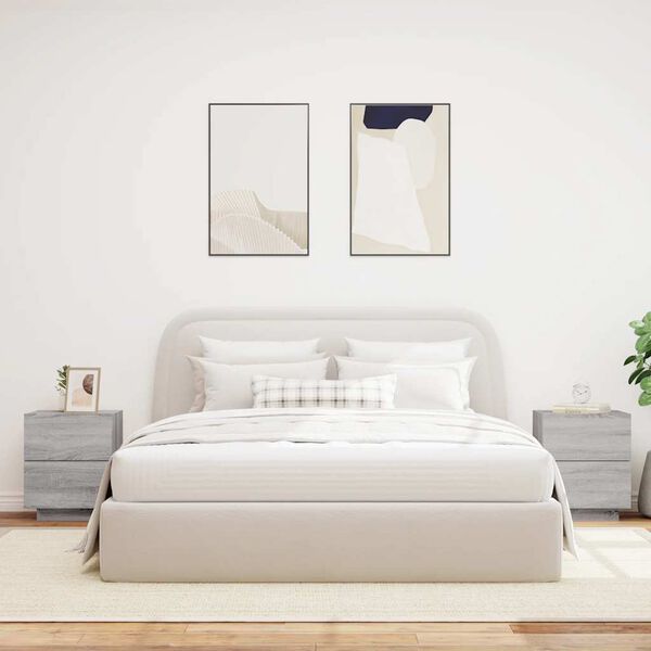 vidaXL Bedside Cabinet Set of 2 Grey Sonoma Engineered Wood Medium