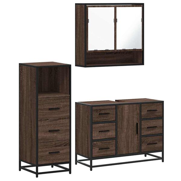 vidaXL Bathroom Furniture Set Brown oak Engineered wood, metal, glass