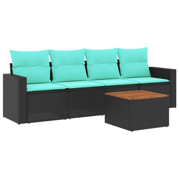 vidaXL 5 Piece Patio Sofa Set with Cushions Black Poly Rattan