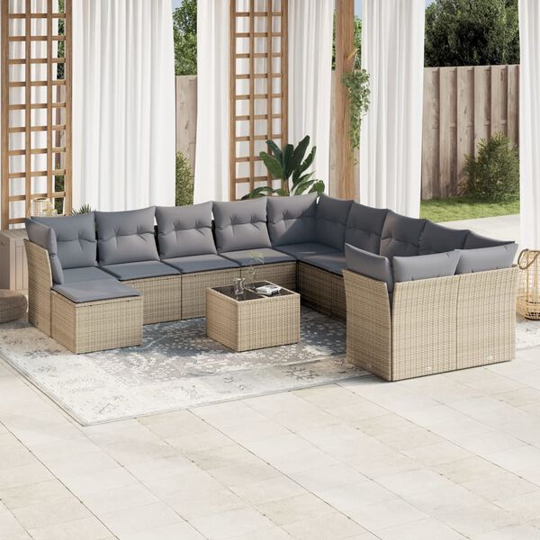 vidaXL Garden Sofa Set Beige Poly Rattan Large Modular Garden Sofa Set