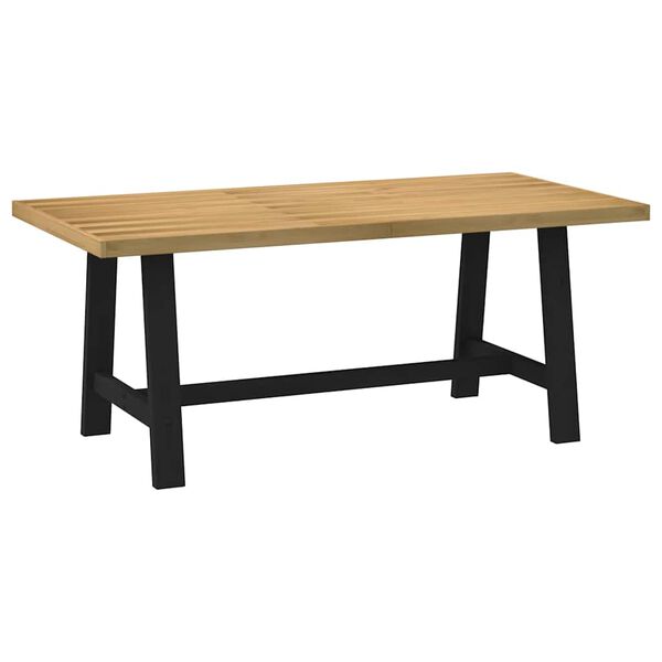 vidaXL Dining Table Natural Top, Black Legs Solid Pine Wood Large