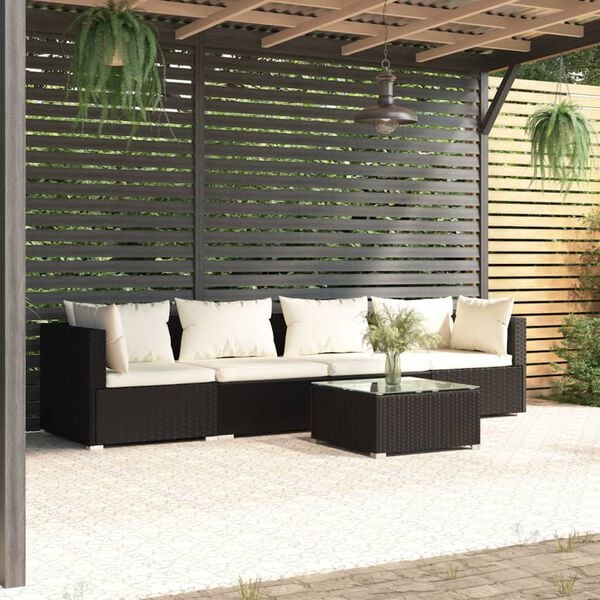 vidaXL Garden Lounge Set Black with cream cushions