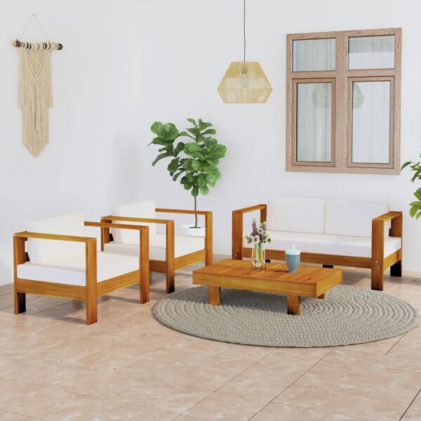 vidaXL Garden Lounge Set Cream White Solid Acacia wood, Polyester Medium