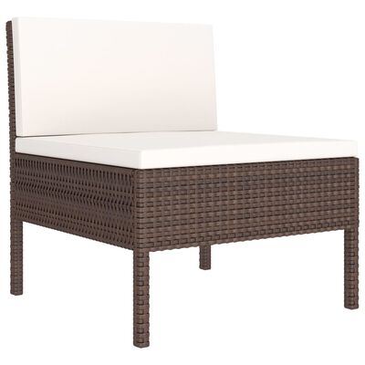 Brown wicker armless ottoman/club chair with white cushion