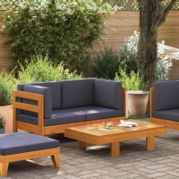 vidaXL Wooden Lounge Set Natural wood, Dark grey cushions