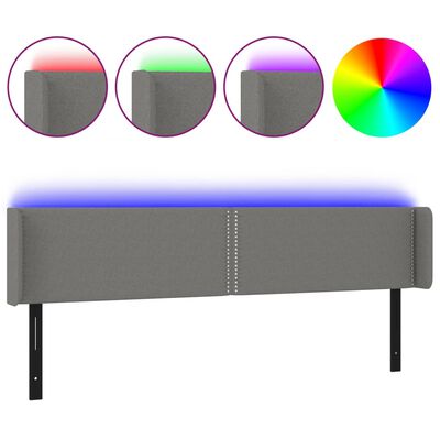 vidaXL LED Headboard Dark Gray 64.2"x6.3"x30.7"/34.6" Fabric