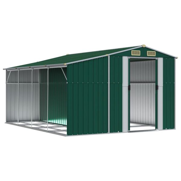 vidaXL Garden Shed Green Galvanized Steel, Polypropylene Large