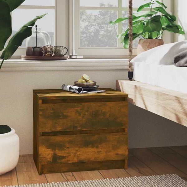 vidaXL Bed Cabinet Smoked Oak Engineered Wood Compact Bedside Cabinet