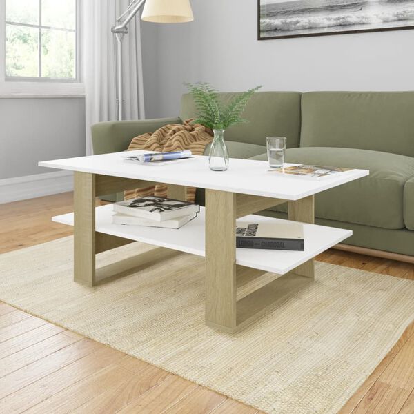 vidaXL Coffee Table White and Sonoma Oak Engineered Wood Small