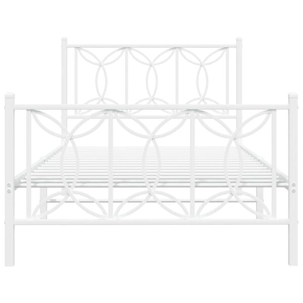 vidaXL Bed Frame White Steel 42.1 x 79.9 in Durable Bed Frame