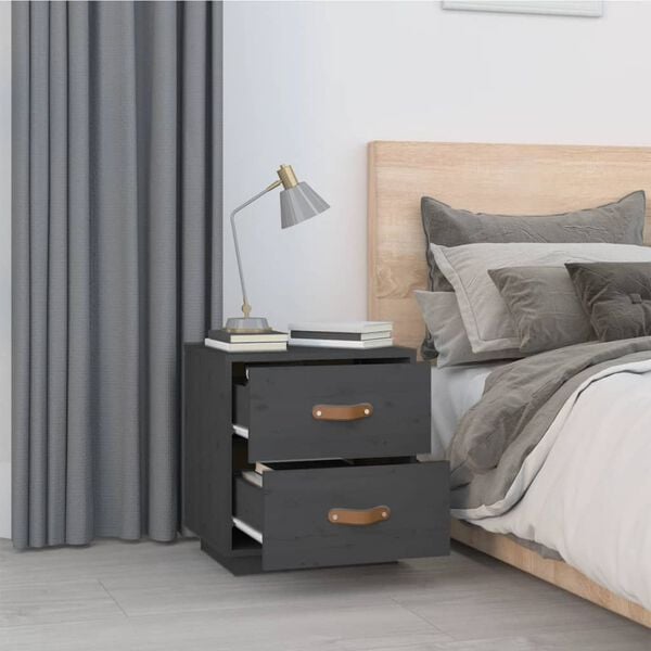 vidaXL Bedside Cabinet Grey Solid pine wood Small Bedside Cabinet