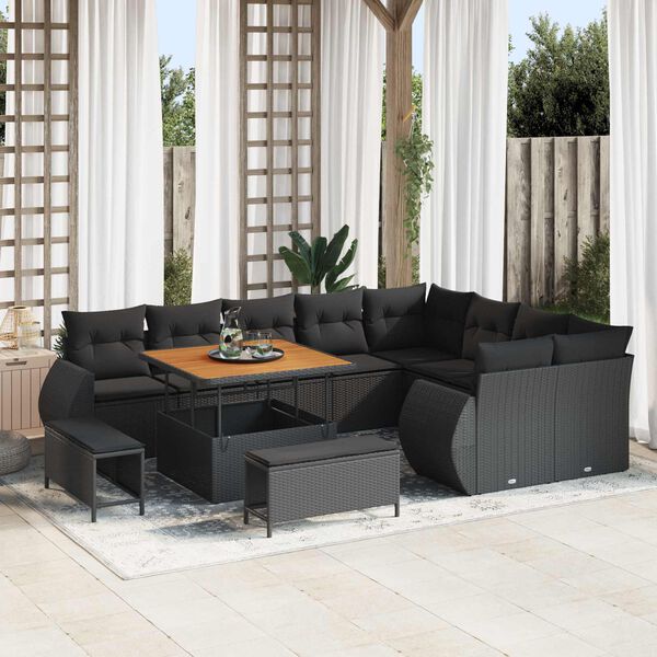 vidaXL Garden Sofa Set with Cushion with Storage 12 pcs Black
