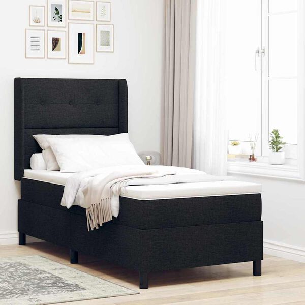 vidaXL LED Box Spring Bed with Mattress Black 31.50 x 78.74 in Fabric