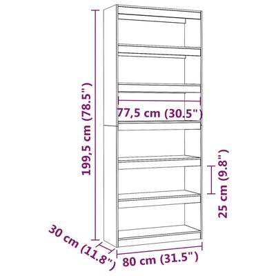 vidaXL Book Cabinet/Room Divider 31.5"x11.8"x78.5" Solid Wood Pine