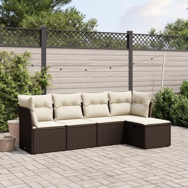 vidaXL Garden Sofa Set Brown PE rattan 5 Piece Set Modular