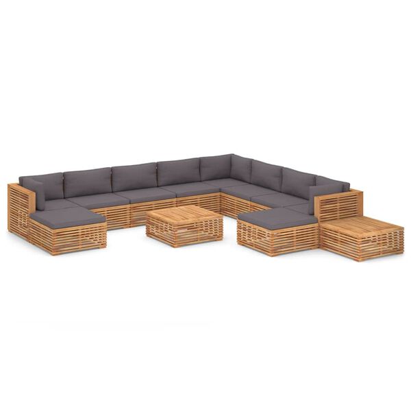 vidaXL 12 Piece Patio Lounge Set with Dark Gray Cushion Solid Teak Wood