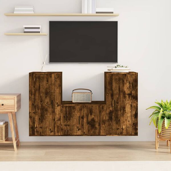 vidaXL TV Cabinet Set Set of 3 Smoked oak Engineered wood Large