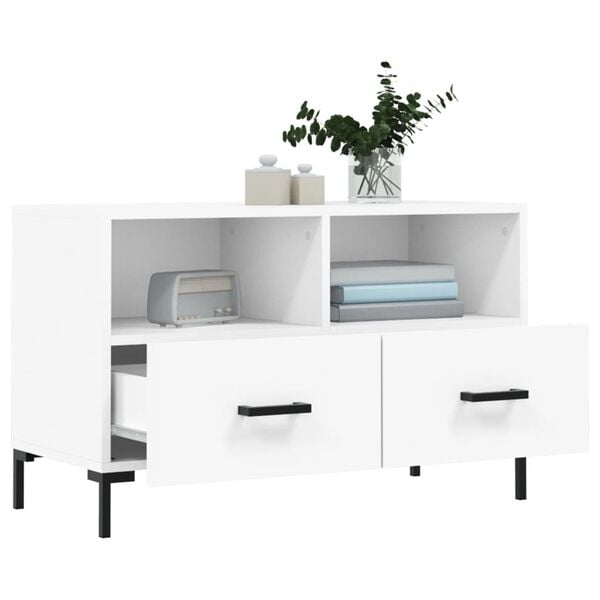 vidaXL TV Cabinet White Engineered wood, iron Medium TV Cabinet