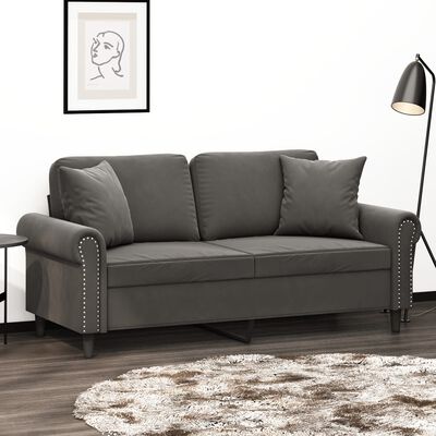 vidaXL 2-Seater Sofa with Pillows&Cushions Dark Gray 55.1" Velvet