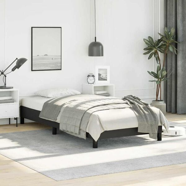 vidaXL Bed Frame Black Faux leather, plywood, engineered wood Twin