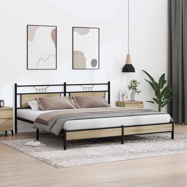 vidaXL Bed Frame Sonoma Oak Steel, Engineered wood Full Bed Frame