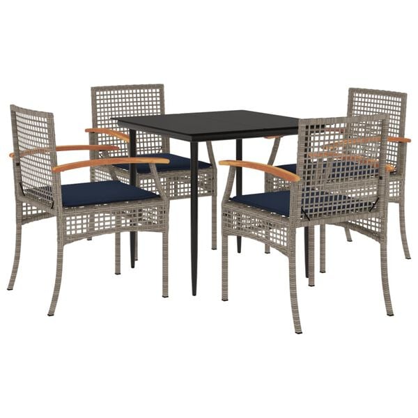 vidaXL Patio Dining Set Set of 4 Grey PE Rattan 5 Piece