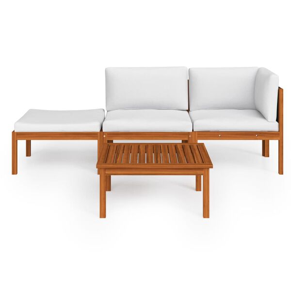 vidaXL Garden Lounge Set Cream Solid Acacia wood 4 Piece Set Modular