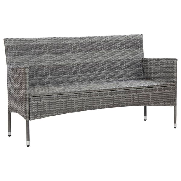 vidaXL Sofa Grey PE rattan, steel, polyester fabric 3-seater