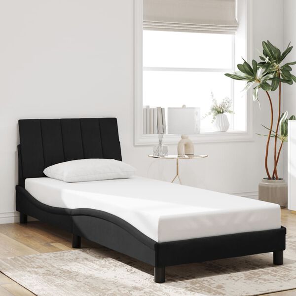vidaXL Bed Frame Black Velvet, Solid pine wood, Metal, Plywood Twin