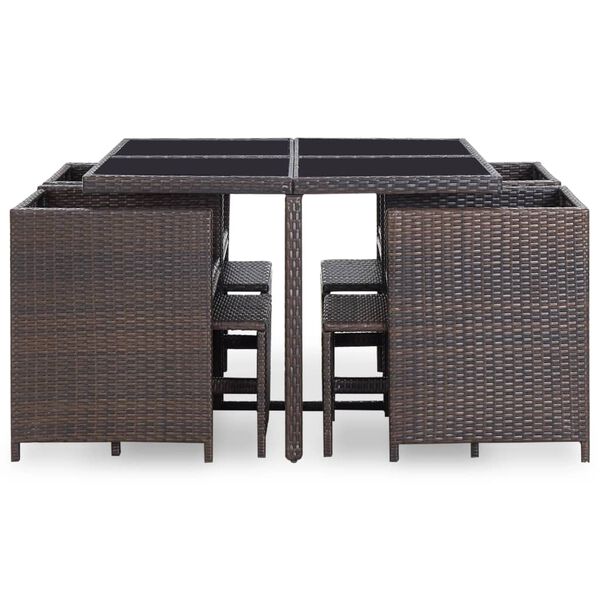 vidaXL Outdoor Dining Set Brown Steel 9 Piece Set Removable Covers