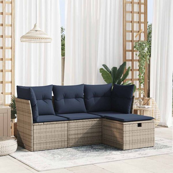 vidaXL 4 Piece Patio Sofa Set with Cushions Gray Poly Rattan