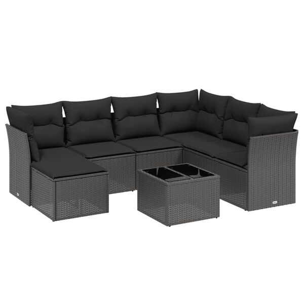 vidaXL Garden Sofa Set Black Poly Rattan and Tempered Glass Large