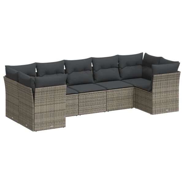 vidaXL Garden Sofa Set Grey PE rattan 7 Piece Set Modular