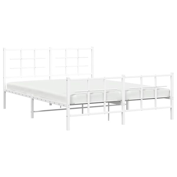 vidaXL Bed Frame White Steel King Bed Frame Rectangular Modern