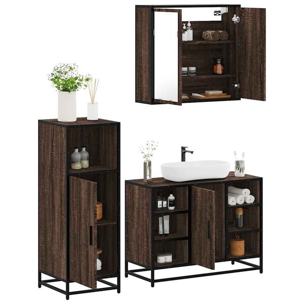 vidaXL Bathroom Furniture Set Brown Oak Engineered wood, Metal, Glass